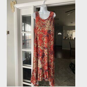Christopher & Banks Burnt Orange Print Suoer Comfy Maxi Dress Large